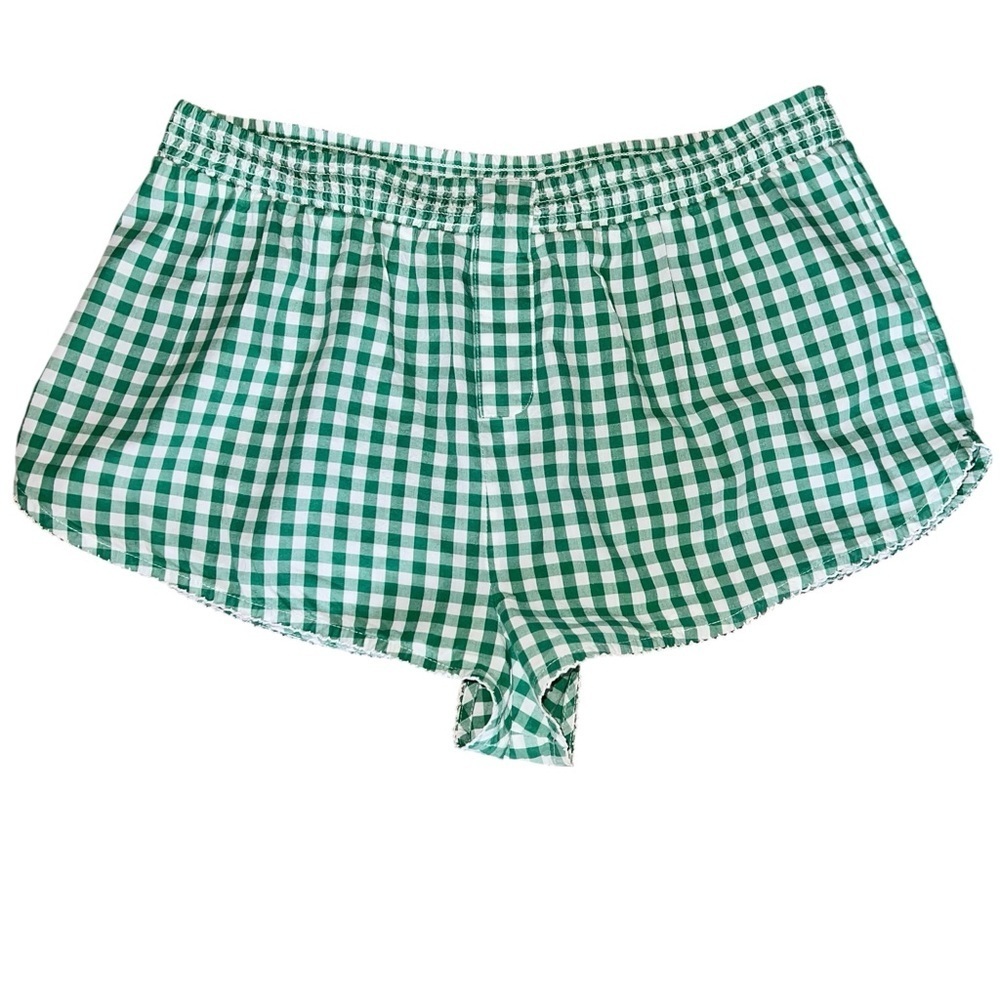 By Anthropologie Green Gingham Checkered Shorts Size Medium